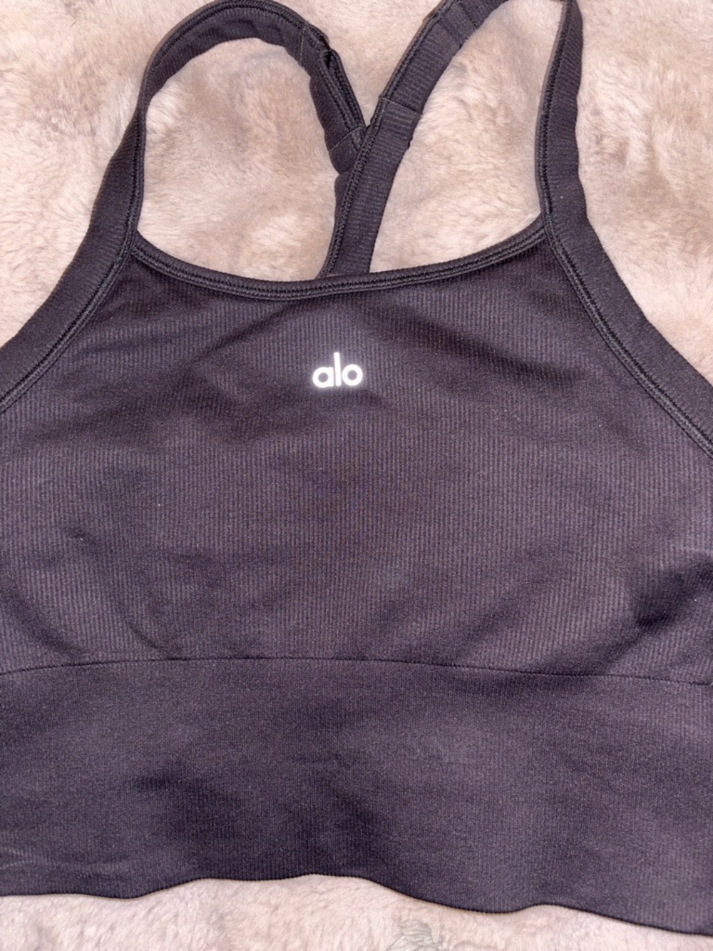 Alo Black Ribbed Sports Bra Size L